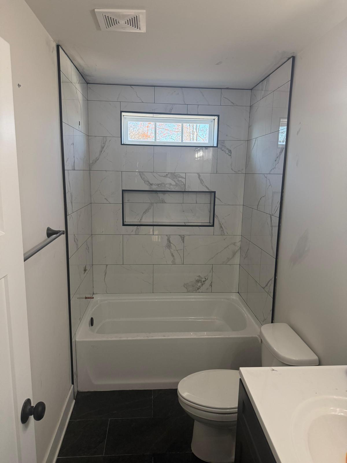 Marble-Look Tub Surround — Tile Installation in Bristol, PA