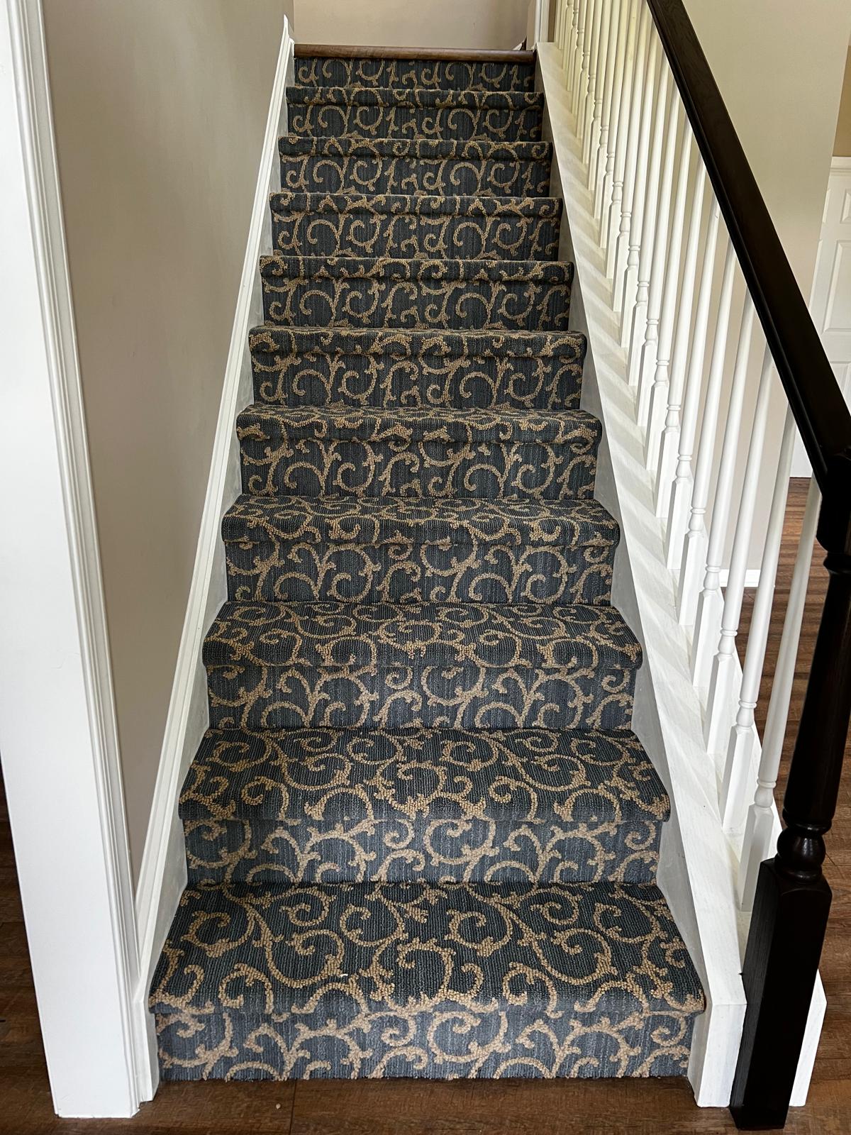 Scroll-Pattern Stair Carpet — Carpet Installation in Langhorne, PA